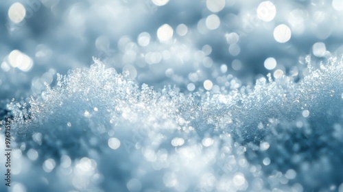 Close-up of glistening snow crystals in soft focus winter scene