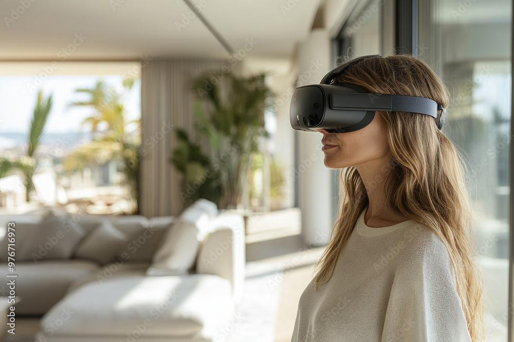 Young women watching VR movies and TV shows indoors Young women watching VR movies and TV shows indoors