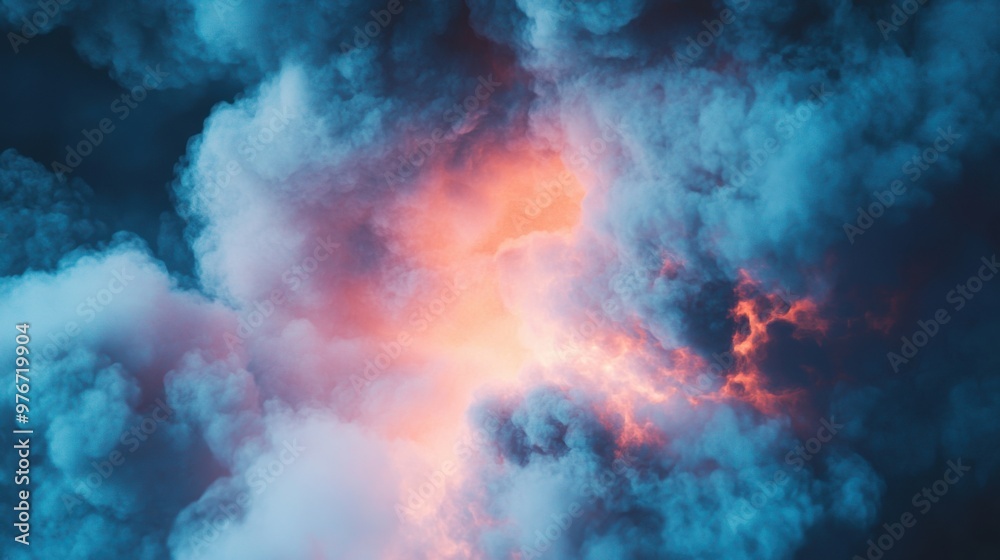 Majestic clouds illuminated by vibrant orange and pink light in a dramatic sky Majestic clouds illuminated by vibrant orange and pink light in a dramatic sky