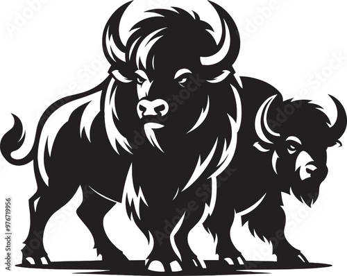 Group of Wild Buffalo Silhouette vector illustration isolated on a white background