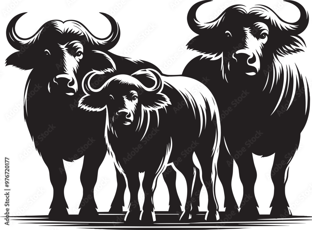 Group of Wild Buffalo Silhouette vector illustration isolated on a white background Group of Wild Buffalo Silhouette vector illustration isolated on a white background