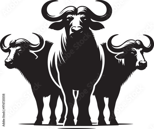 Group of Wild Buffalo Silhouette vector illustration isolated on a white background