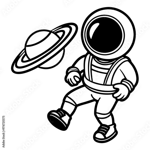 Cute Cartoon Astronaut Playing with a Planet Illustration"