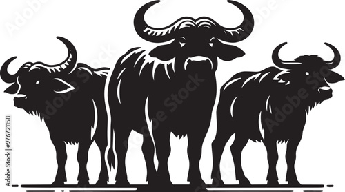 Group of Wild Buffalo Silhouette vector illustration isolated on a white background