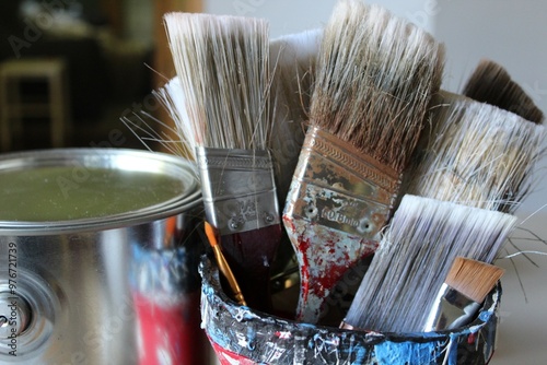 Fotografija paint, brushes, and bucket