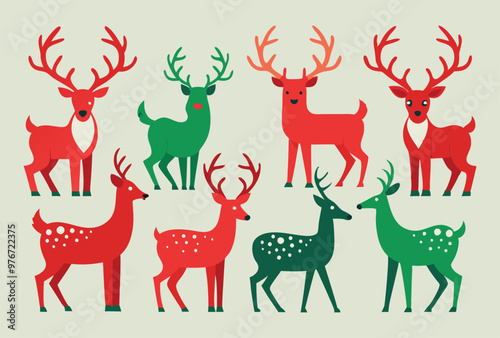 Colorful Geometric reindeer vector modern Minimalist Wildlife Design Set