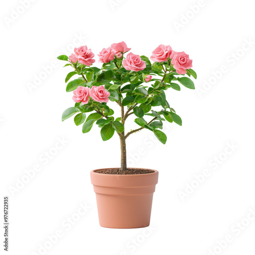 Wallpaper Mural Potted pink roses plant with vibrant blooms and green leaves Torontodigital.ca