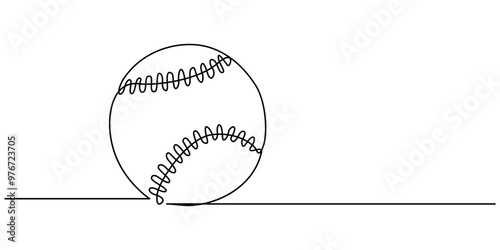 Baseball ball one line art. Continuous line drawing of ball, sport, hardball, softball, ball sports, activity, american, game, training, competitive, leisure, professional, play, Continuous line draw