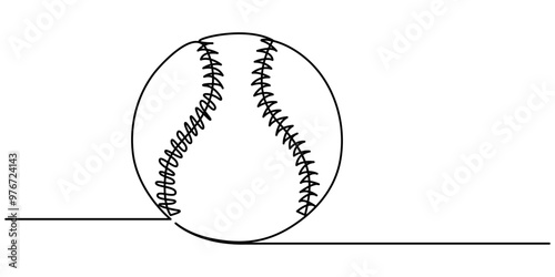 Baseball ball one line art. Continuous line drawing of ball, sport, hardball, softball, ball sports, activity, american, game, training, competitive, leisure, professional, play, Continuous line draw