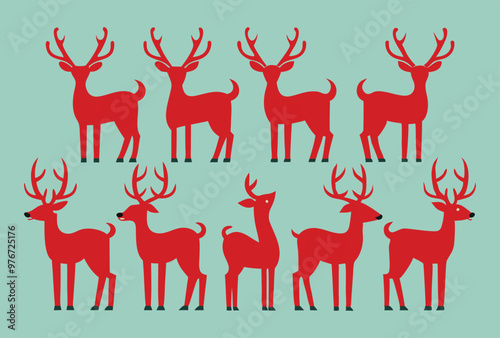 Colorful Geometric reindeer vector modern Minimalist Wildlife Design Set