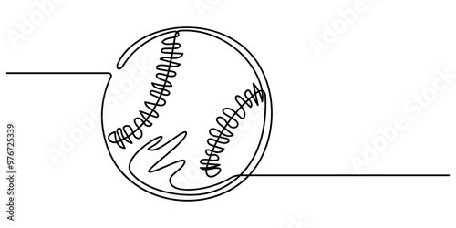 Baseball ball one line art. Continuous line drawing of ball, sport, hardball, softball, ball sports, activity, american, game, training, competitive, leisure, professional, play, Continuous line draw
