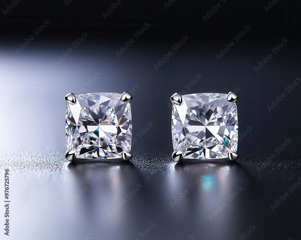 Square-cut diamond earrings isolated, with sharp faceted edges creating a dazzling reflection square-cut earrings, gemstone, faceted Square-cut diamond earrings isolated, with sharp faceted edges creating a dazzling reflection square-cut earrings, gemstone, faceted