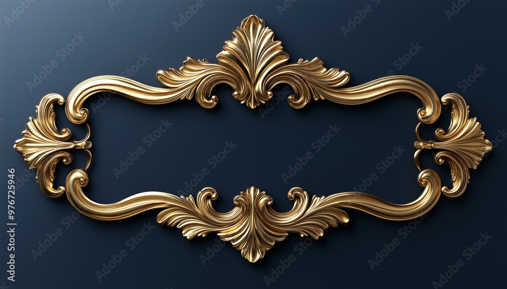 Ornate Golden Frame with Swirling Detail on a Dark Blue Background Ornate Golden Frame with Swirling Detail on a Dark Blue Background