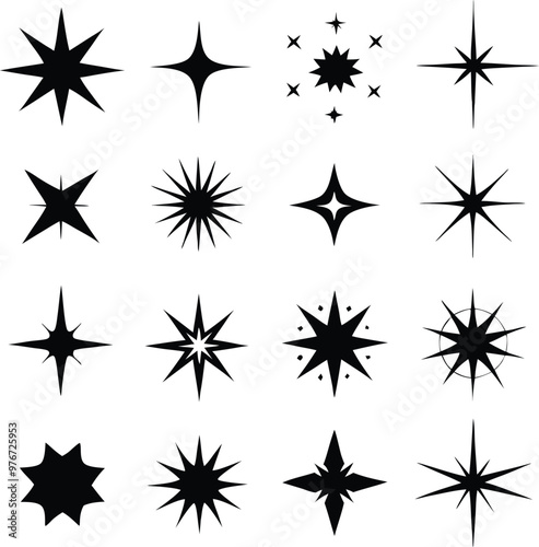 Star collection. Different stars set. Vector illustration