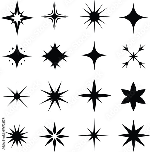 Star collection. Different stars set. Vector illustration