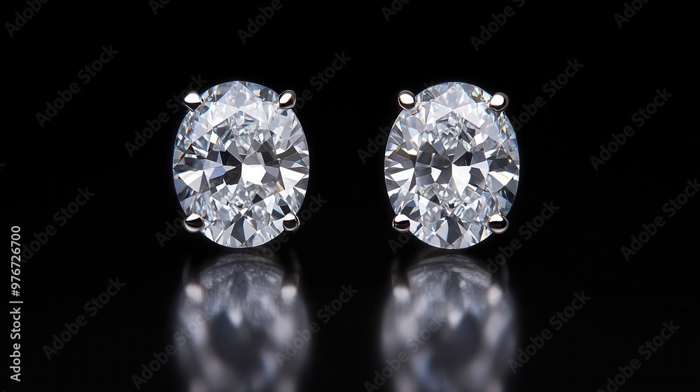 Oval diamond drop earrings isolated, with faceted gemstones reflecting light beautifully oval diamond earrings, gemstone, faceted Oval diamond drop earrings isolated, with faceted gemstones reflecting light beautifully oval diamond earrings, gemstone, faceted