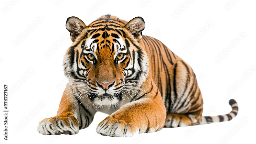 Obraz premium Tiger crouching, ready to pounce, isolate isolated on transparent background, PNG file,