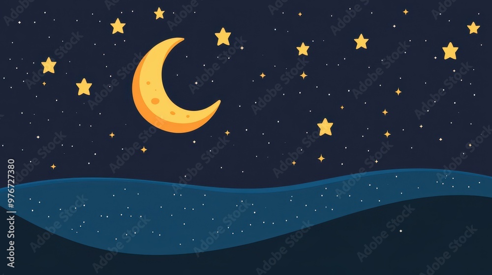 A serene illustration showcasing a nighttime sky filled with a glowing moon and twinkling stars against a clean backdrop. A serene illustration showcasing a nighttime sky filled with a glowing moon and twinkling stars against a clean backdrop.