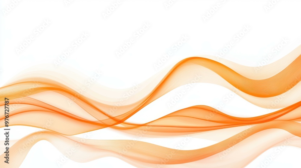 Fototapeta premium Vibrant orange wave lines surge across a white backdrop, illustrating a dynamic flow of data with a modern twist.