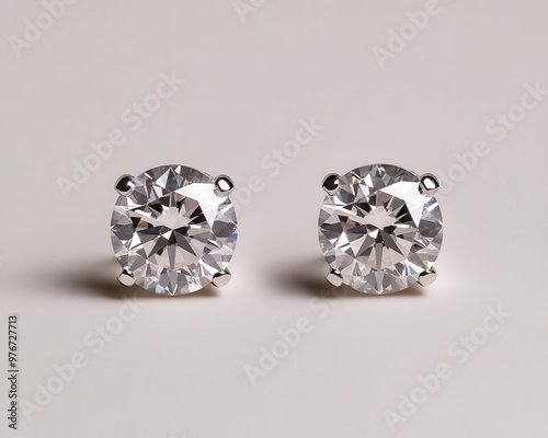 Cushion-cut diamond earrings isolated, the faceted gemstones reflecting light in a soft, elegant glow cushion-cut earrings, gemstone, faceted photo