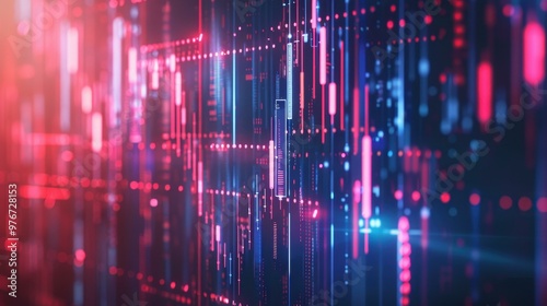 Wallpaper Mural A digital stock market graph displayed on a blue backdrop, featuring illuminated lines and dots for analysis visualization. Torontodigital.ca