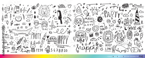 Collection of hand drawn cute doodles,Doodle children drawing,Sketch set of drawings in child style,Funny Doodle Hand Drawn,Page for coloring, cute animal hand drawn, cute Doodle