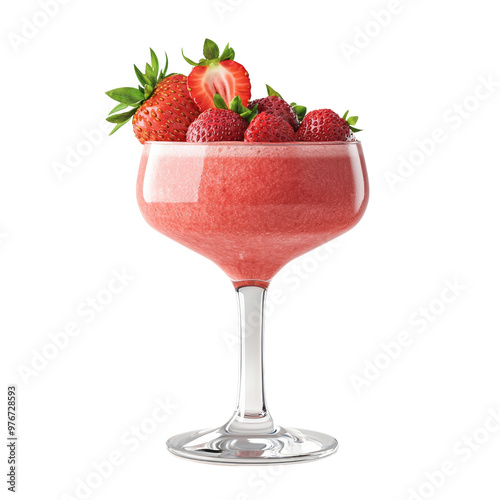 Strawberry and raspberry cocktail in a glass garnished with fruit photo