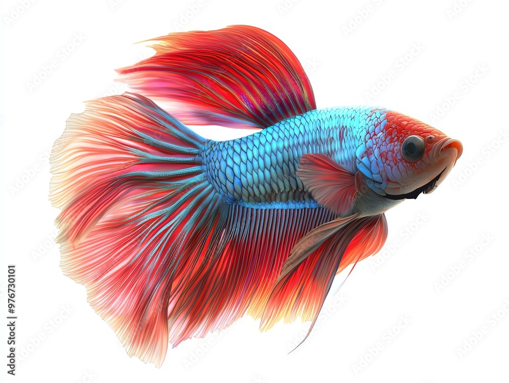 Fototapeta premium Vibrant betta fish showcasing stunning colors and flowing fins, perfect for aquarists and nature enthusiasts.