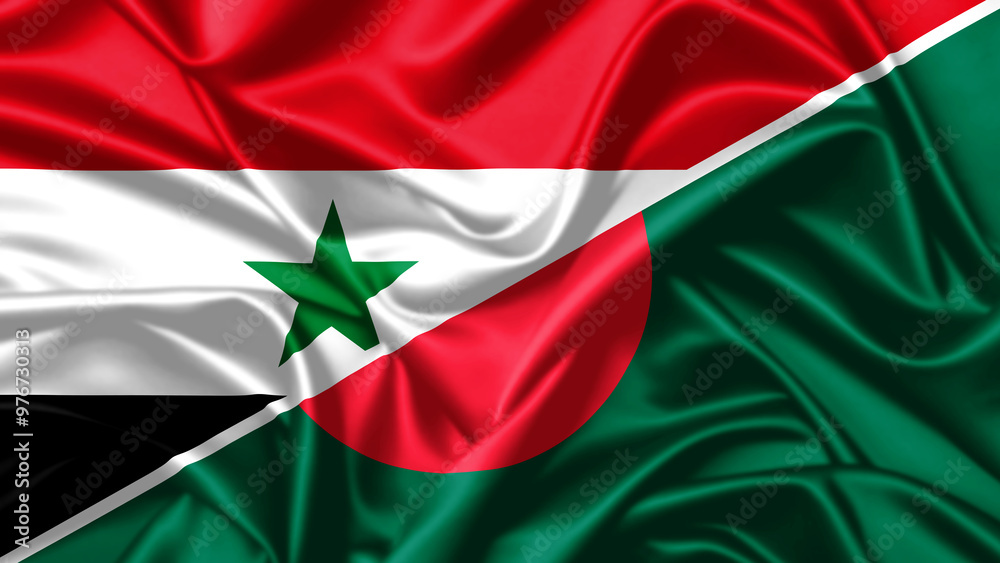 Obraz premium United waving flag of Syria and Bangladesh