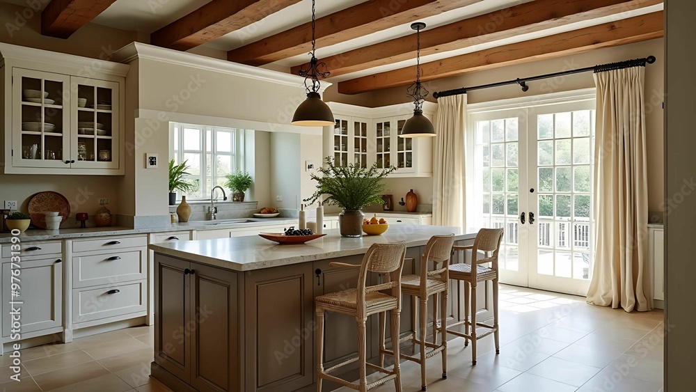 Bright and Inviting Kitchen Filled with Natural Light and Fresh Greenery Accents Bright and Inviting Kitchen Filled with Natural Light and Fresh Greenery Accents