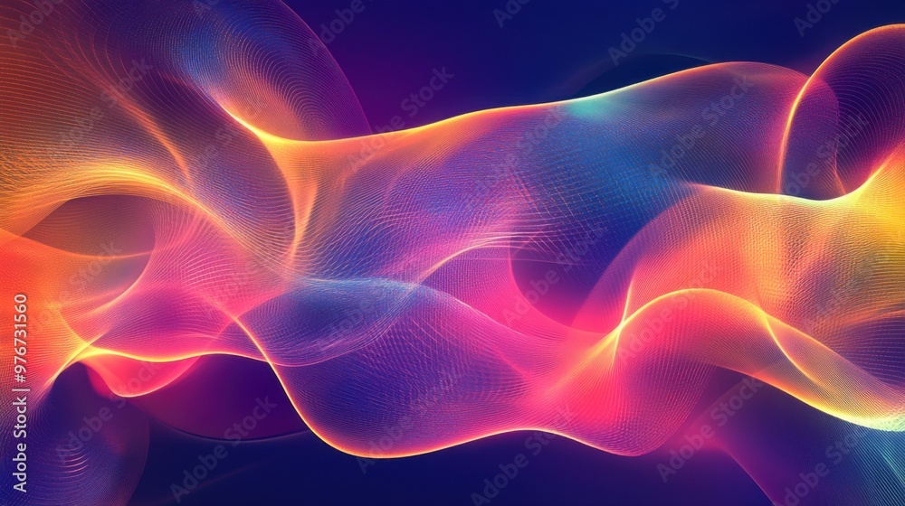 Abstract psychedelic waves of colorful neon lights in dark background, digital art concept Abstract psychedelic waves of colorful neon lights in dark background, digital art concept