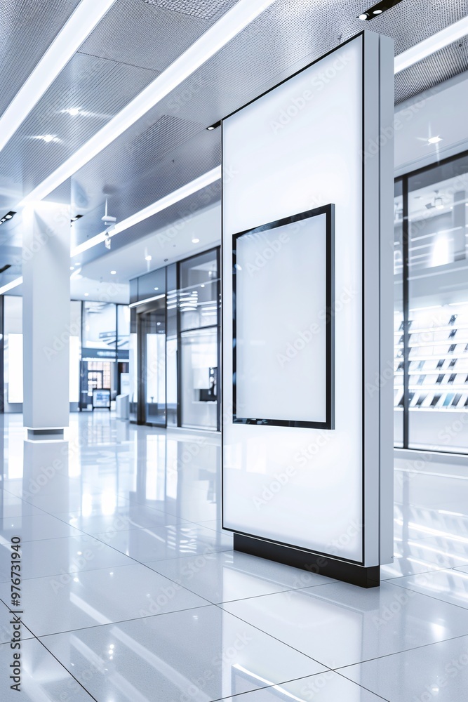 Digital signage, interactive marketing displays, 3D illustration, modern retail concept, copy space,