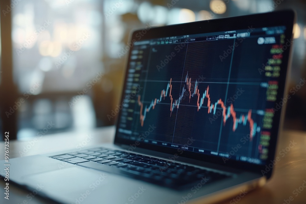 A laptop computer displaying a graph of stock prices A laptop computer displaying a graph of stock prices