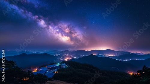 Milky Way Galaxy over Mountain at Night, Deogyusan mountain in South Korea.