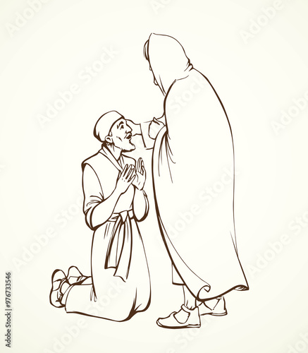 Vector drawing. Jesus heal the man