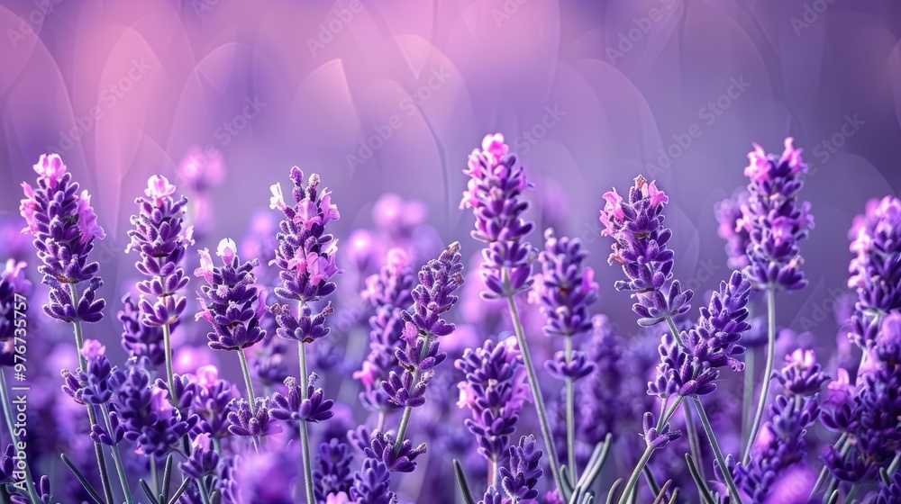 Fototapeta premium Beautiful lavender flowers in bloom against a soft nature background for website banner design