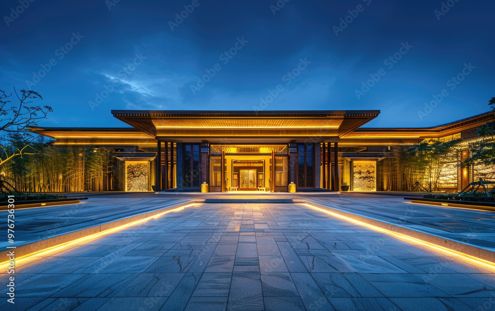 At night, the gatehouse of a residential community At night, the gatehouse of a residential community