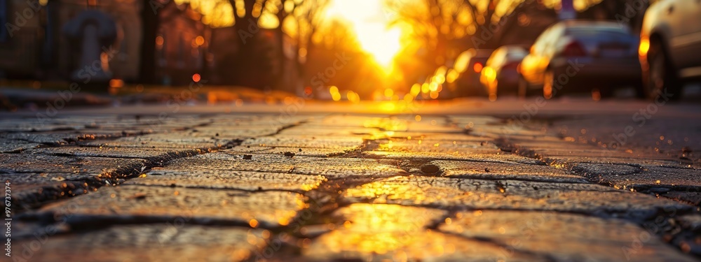 Sunset in the city. The rays of the setting sun on the asphalt. Sunset in the city. The rays of the setting sun on the asphalt.