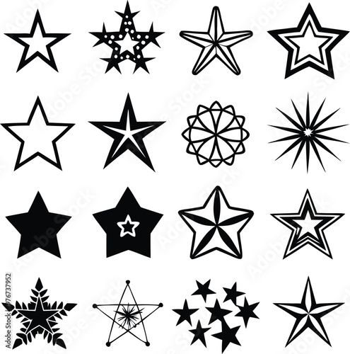 Star collection. Different stars set. Vector illustration