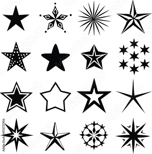 Star collection. Different stars set. Vector illustration