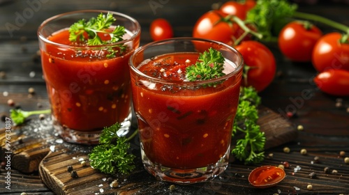Wallpaper Mural Refreshing vegan tomato juice with parsley served on a rustic wooden surface for a healthy boost Torontodigital.ca