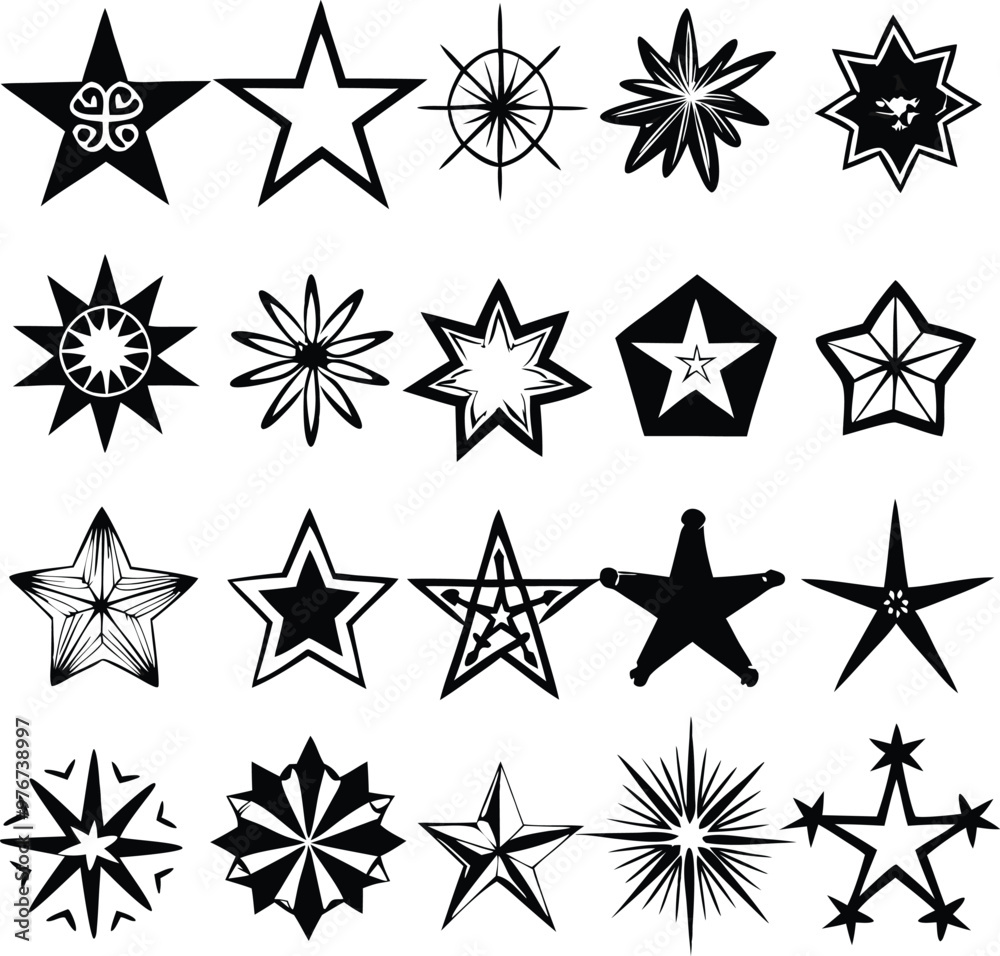 Star collection. Different stars set. Vector illustration