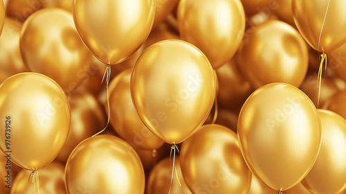 Goldene Ballons, festlicher Hintergrund. Festliche Party Emotionale Gestaltung für Grußkarten, Anzeigen photo