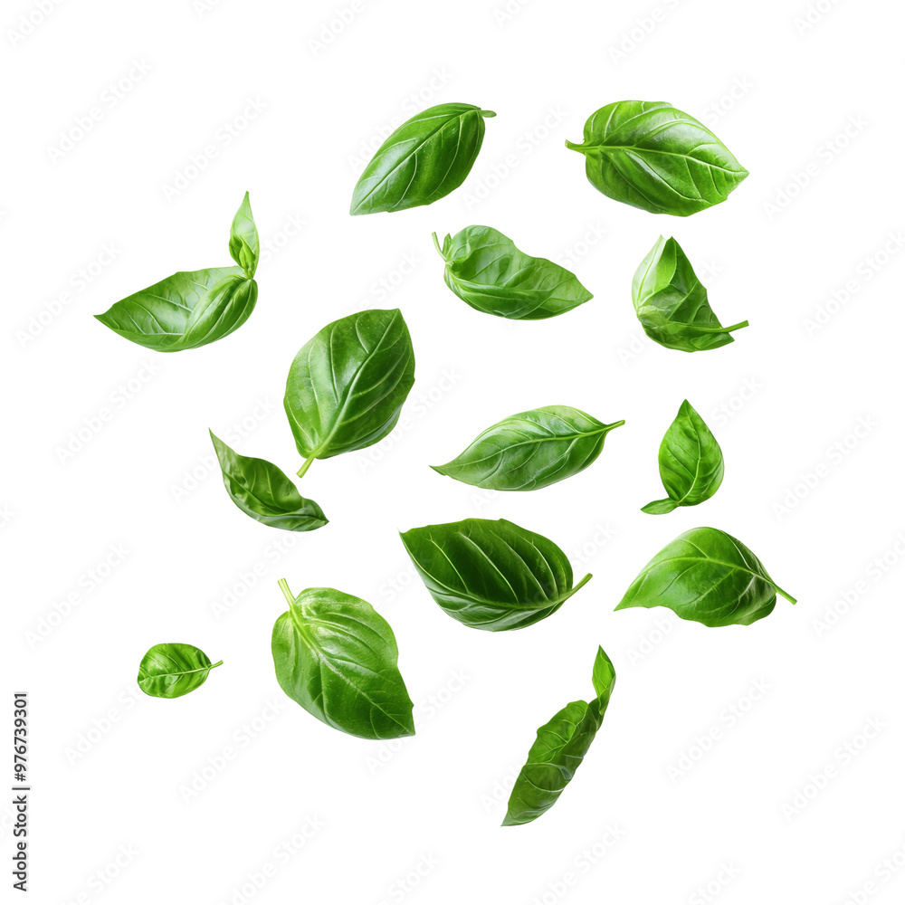 Fresh green basil leaves isolated on a dark background Fresh green basil leaves isolated on a dark background