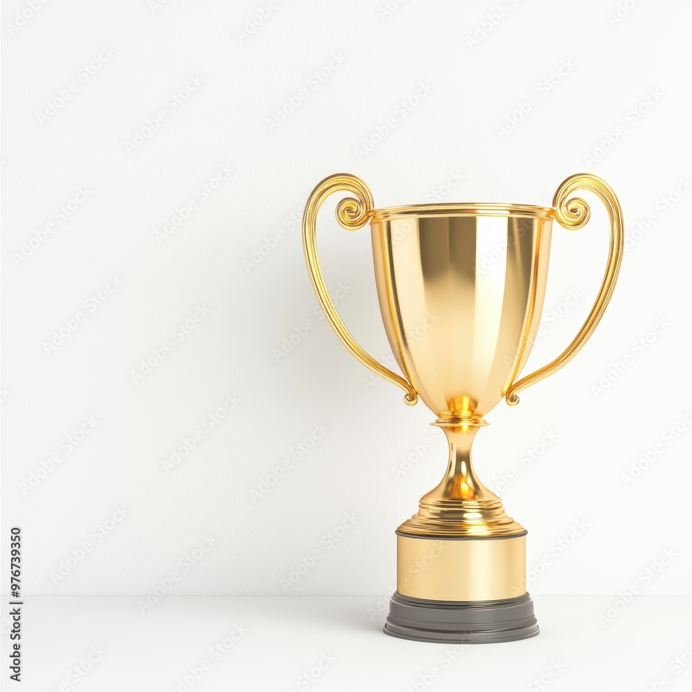 A classic gold trophy with two handles, shiny metallic finish, 3D render, isolated on white background A classic gold trophy with two handles, shiny metallic finish, 3D render, isolated on white background