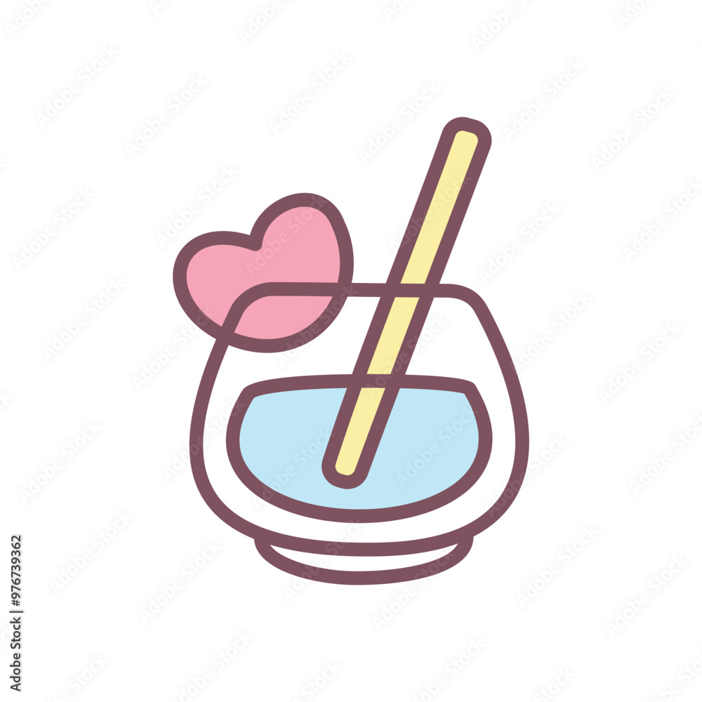 Cute cocktail glass icon. Hand drawn illustration of a blue cocktail decorated with a heart isolated on a white background. Kawaii St. Valentine day sticker. Vector 10 EPS. Cute cocktail glass icon. Hand drawn illustration of a blue cocktail decorated with a heart isolated on a white background. Kawaii St. Valentine day sticker. Vector 10 EPS.