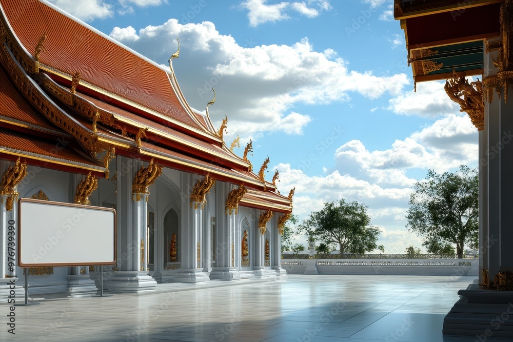Obraz premium A large archway with gold trim and white pillars