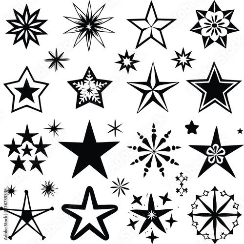 Star collection. Different stars set. Vector illustration