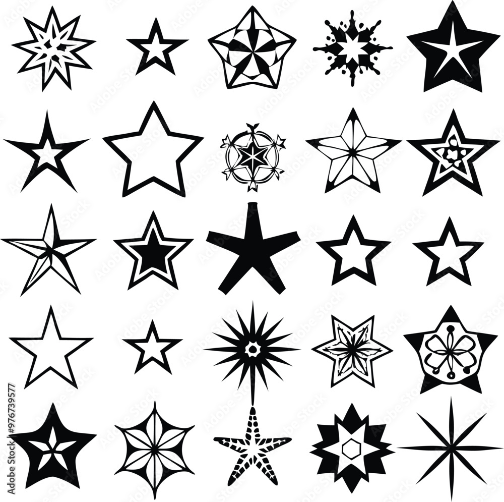 Star collection. Different stars set. Vector illustration
