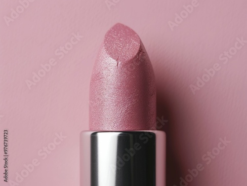 Close-Up of Vibrant Pink Lipstick on a Soft Surface, Highlighting the Smooth Texture and Rich Color, Ideal for Beauty and Makeup Themes photo